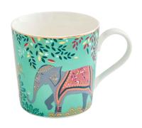 Portmeirion x Sara Miller London Elephant's Oasis Coffee Mug with Handle - India Collection, Elegant and Sophisticated with 22 Carat Gold Detailed, Light Jade Green, 344ml