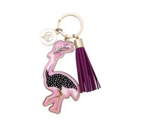 Sara Miller London Savannah Faux Leather Ostrich Design Keyring/Bag Charm with Pink tassel and Gold Metal Ring in Gift Box