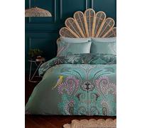 Sara Miller Peacock Filigree 100% Cotton Sateen 220 Thread Count Duvet Cover Set Dark Sage