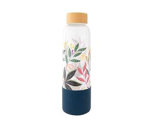 Sara Miller Savannah Glass Water Bottle with Bamboo Lid and Silicone Sleeve - Reusable Drinks Bottle for Home, Work, or on the Go
