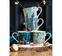 Sara Miller Set of 4 Woodland Tales Mugs Multi