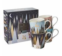 Sara Miller SMFP79175-XG Portmeirion Frosted Pines Christmas Mug Set of 4, Porcelain