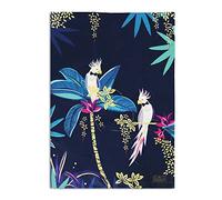 Sara Miller tea towel Tahiti cockatoo placement blue