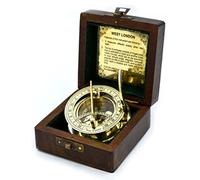 SARA NAUTICAL Antique Brass Sundial Compass, Sundial Clock in Box Gift Sun Clock Ship Replica Watch,Ship Decorations