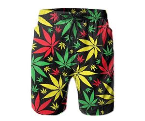 SARA NELL Men's Swim Trunks Reggae Rasta Marijuana Leaf Weed Surfing Beach Board Shorts Swimwear, White, Medium