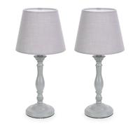 Sara Pair of Traditional Candle Stick Table Lamps with Tapered Shades & Bulbs ValueLights Grey One Size