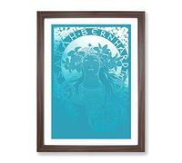Sarah Bernhardt In Blue By Alphonse Mucha Classic Painting Framed Print | A3 Walnut Framed Wall Art | Ready to Hang | Classic Historical Picture | Living Room Bedroom Lounge Office