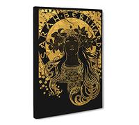 Sarah Bernhardt In Gold By Alphonse Mucha Classic Painting Canvas Wall Art Print Ready to Hang, Framed Picture for Living Room Bedroom Home Office Décor, 30x20 Inch (76x50 cm)