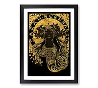 Sarah Bernhardt in Gold by Alphonse Mucha Framed Print | A2 Black Framed Wall Art | Ready to Hang | Modern Nature Picture | Living Room Bedroom Lounge Office