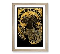 Sarah Bernhardt in Gold by Alphonse Mucha Framed Print | A2 Oak Framed Wall Art | Ready to Hang | Modern Nature Picture | Living Room Bedroom Lounge Office