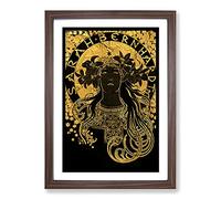 Sarah Bernhardt in Gold by Alphonse Mucha Framed Print | A2 Walnut Framed Wall Art | Ready to Hang | Modern Nature Picture | Living Room Bedroom Lounge Office