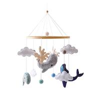 Sarah Duke Baby Wind Chimes With Felt Balls - Sea Animals 3D Clouds Mobile for Wooden Bed - Whale Pendant for Newborn Boys and Girls