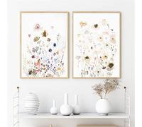 Sarah Duke Flower Posters - Living Room Set of 2 Watercolour Flowers Wall Art, Without Frame, Modern Boho Pictures, Wall Decoration (40 x 50 cm)