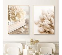 Sarah Duke Posters Set of 2, Beige Flowers Reed Wall Art, Boho Art Print Canvas Pictures, Without Frame, Living Room Wall Decoration (50 x 70 cm)