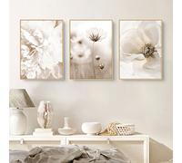 Sarah Duke Set of 3 Beige Wall Pictures, Modern Wall Pictures, Boho Pampas Grass Poster, Vintage Canvas Pictures, Wall Poster, Living Room Pictures, Without Frame (50 x 70 cm)