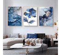 Sarah Duke Set of 3 Posters, Gold Blue Luxury Flowers Graphics Wall Pictures, Without Frame, Canvas Art Poster, Stylish Nordic Wall Decoration Pictures Living Room (50 x 70 cm)
