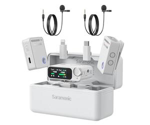 Saramonic Ultra | Dual Wireless Mic System with 32-bit Recording, Timecode, Noise Cancelling & Lavs (White) (ULTRA04)