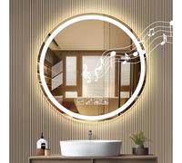 Sararoom 600x600mm Round LED Bathroom Mirror With Lights and Bluetooth, 3 Color Temperature Wall Mounted Vanity Mirror with Anti-Fog, Touch Switch, Bluetooth, Memory Function, Dimmable Brightness
