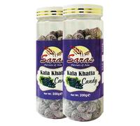 Saras Candy Kala Khatta 200g Pack of 2 - Tangy Indian Hard Candies - Sweet, Sour & Salty - Vegetarian - Resealable Jar - Made in India