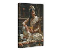 Saraswati Playing Veena, Goddess of Knowledge Painting Canvas Poster Wall Art Decor Print Picture Paintings for Living Room Bedroom Decoration 16x24inch(40x60cm)