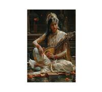 Saraswati Playing Veena, Goddess of Knowledge Painting Canvas Poster Wall Art Decor Print Picture Paintings for Living Room Bedroom Decoration 16x24inch(40x60cm)