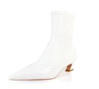 sarawill Women's Square Toe Kitten Heel Ankle Boots Side Zipper Dress Heeled Booties Fall Winter Office Evening Prom Chunky Heel Boots for Women, White, 5.5 UK