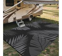 sarben Outdoor Rug 10' x 14' Waterproof for Patios Clearance, Reversible Plastic Straw Indoor Outdoor Rug for RV, Picnic, Backyard, Deck, Balcony, Porch, Beach, Black and Grey