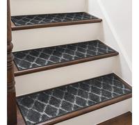 sarben Stair Treads 15-Pack, 20 x 76 cm Non-Slip Self-Adhesive Stair Carpets for Wooden Steps, Reusable Anti-Slip Stair Runners, Safety Mats for Kids, Elders & Dogs, Machine Washable, Darkgrey