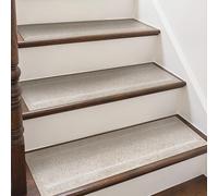 sarben Stair Treads 15-Pack, Non-Slip Self-Adhesive Stair Carpets for Wooden Steps, 20 x 76 cm Reusable Anti-Slip Stair Runners, Safety Mats for Kids, Elders & Dogs, Machine Washable, Beige