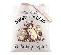 Sarcastic Adult Humor Funny Cowboy Raccoon Meme Gift The Only Squat I'm Doin' Is Diddly Squat Raccoon Tote Bag, Only Squat B, One Size, General Public