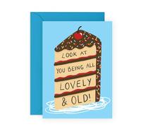 Sarcastic Aging Card - 'Being All Lovely & Old' - Chocolate Cake - Fun Birthday Greeting for Aunt, Colleague, Neighbour, Wife, Friend, Sister, Mum, Her - 30's 40's 50's - Includes Fun Stickers