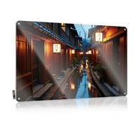 Sarcastic Metal Signs Japanese Lanterns Reflecting On A Quiet Street Tin Sign Tinsign Decor Funny Sogns(30X40CM)