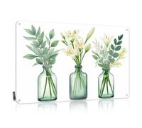 Sarcastic Metal Signs Three Green Vases With White Lilies And Greenery Tin Sign Tinsign Decor Funny Sogns(20X30CM)