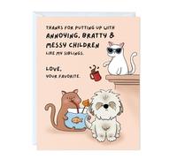Sarcastic Mum & Dad Card - Funny Greeting Card for Parents, Mum, Dad, Stepmum, Stepdad, Nan or Grandad, Humorous Mother’s Day, Father’s Day, Birthday Card, Blank Inside, Witty Gift (Like My Siblings)
