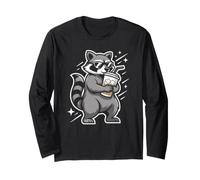 Sarcastic Raccoon Sipping Iced Coffee in Night Skyline Long Sleeve T-Shirt