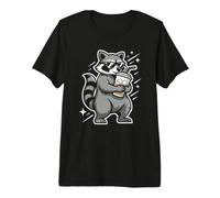 Sarcastic Raccoon Sipping Iced Coffee in Night Skyline Premium T-Shirt