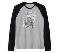 Sarcastic Raccoon Sipping Iced Coffee in Night Skyline Raglan Baseball Tee