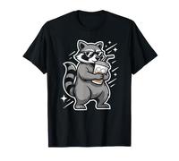 Sarcastic Raccoon Sipping Iced Coffee in Night Skyline T-Shirt