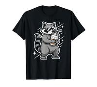 Sarcastic Raccoon Sipping Iced Coffee in Night Skyline Value Graphic T-Shirt, Men, Black, M