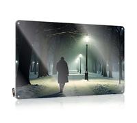 Sarcastic Tin Wall Decor Rustic Wall Poster, Man Cave Decor Funny Quote Design For Kitchen Garage | Soft Bath Anti-rust Metal A Person Walks Alone In A Snowy, Lantern-lit Park At(30X40CM)