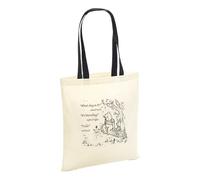 Sarcastic Winnie the Pooh and Piglet Tote Bag - SKETCH Novelty Cute Sweet Funny Rude Swear Quote Monday Best Friend Pig Bear Cotton Shopper Presents Gifts (Black Handle)