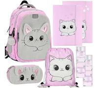 sarcia.eu CAT School KIT for a GIRL: stiffened backpack, pencil case, shoe bag, 2 folders with elastic band, stickers (Cat)