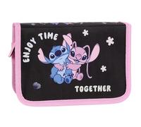 sarcia.eu Disney Stitch Double-Flapped Pencil Case Without Accessories, Foldable School Pencil Case for Girls, Black-Pink (Stitch Folded Black-Pink)