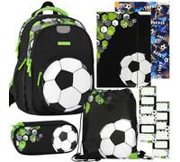 sarcia.eu Football School SET for a BOY: stiffened backpack, pencil case, shoe bag, 2 folders with elastic band, stickers (Football)