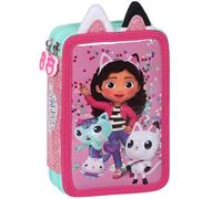 sarcia.eu Gabby's Dollhouse Two-Compartment Pencil case with Equipment for a Girl, for School - 32 Elements, 2 Zippers, 3D Ears (Gabby Folded)