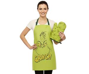 sarcia.eu Grinch 2in1 Christmas kitchen set: adjustable apron + oven glove, green gift set (Grinch)