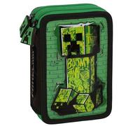 sarcia.eu Minecraft Creeper Two-Compartment Pencil case with Equipment for Boys for School - 32 Items, 2 Locks (Minecraft Folded)