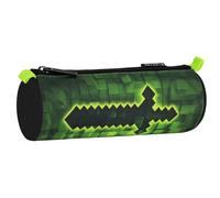 sarcia.eu Pixel School Pencil case for Boys, Round, Sachet for School Supplies for Gamer, Black-Green 22x8x8cm (Pixel Round)