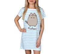 sarcia.eu Pusheen Blue and White, Women's Striped Sleep Shirt, Cotton Nightshirt XL