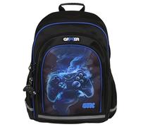 sarcia.eu School backpack padded, REINFORCED, strengthened, for boy, with reflectors, for gamer, gamepad, blue-black 40x29x20cm, 23l (Black-blue Gamer)